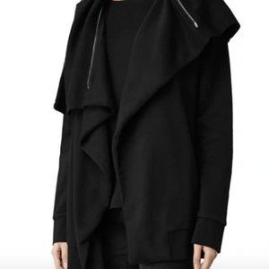 All Saints black Dahlia open front zipper neck detail cardigan sweater